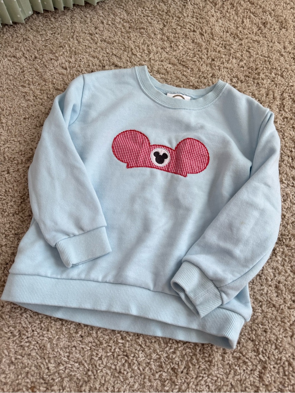 Light Blue Kids Sweatshirt with Red Gingham Disney Mickey Mouse AppliquΓ©